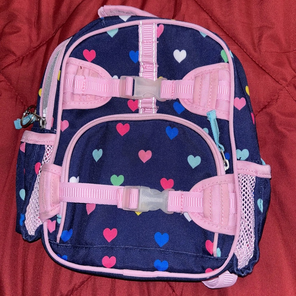 Pottery Barn Mackenzie Navy Pink Multi Hearts Mini Backpack